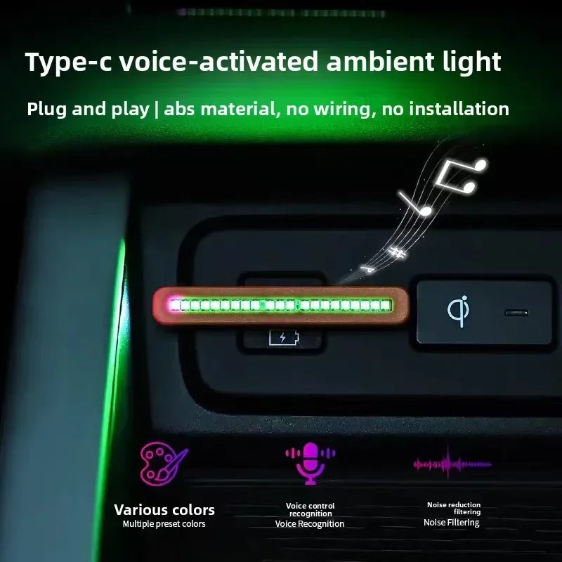 Car Ambient Light Sound Activated - Mini USB-C RGB Soundaktiviertes Rhythmuslicht, Sprachgesteuerte