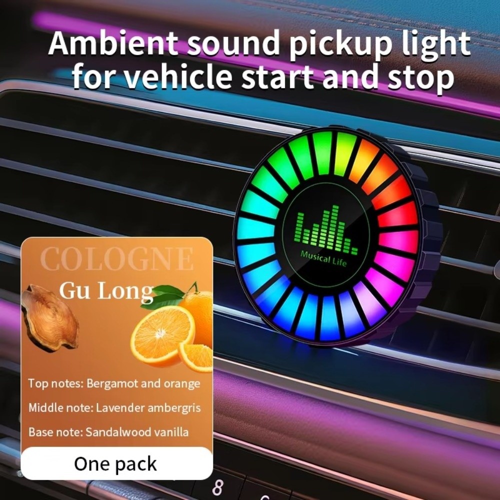 Car Ambient Light Sound Activated - Wiederaufladbare Auto-Ambientebeleuchtung Lüftungsclip Schallaktivierte Auto-Aromatherapie-Lampe 2-in-1