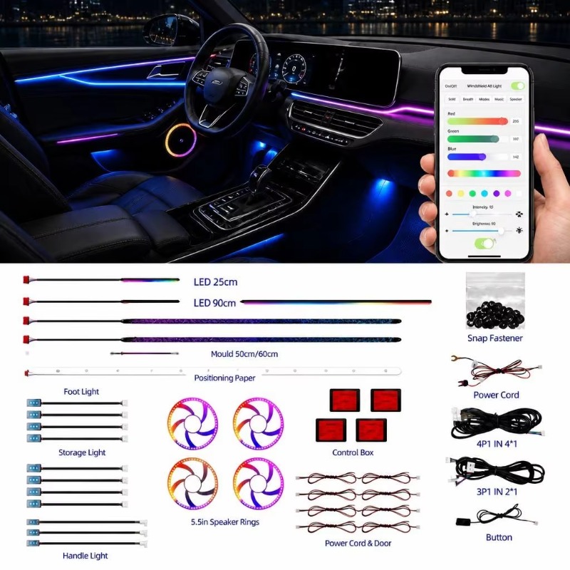 Car Ambient Lighting 18 In 1 - Auto-Ambientebeleuchtungs-Set 18 in 1 Drachenschuppen RGB