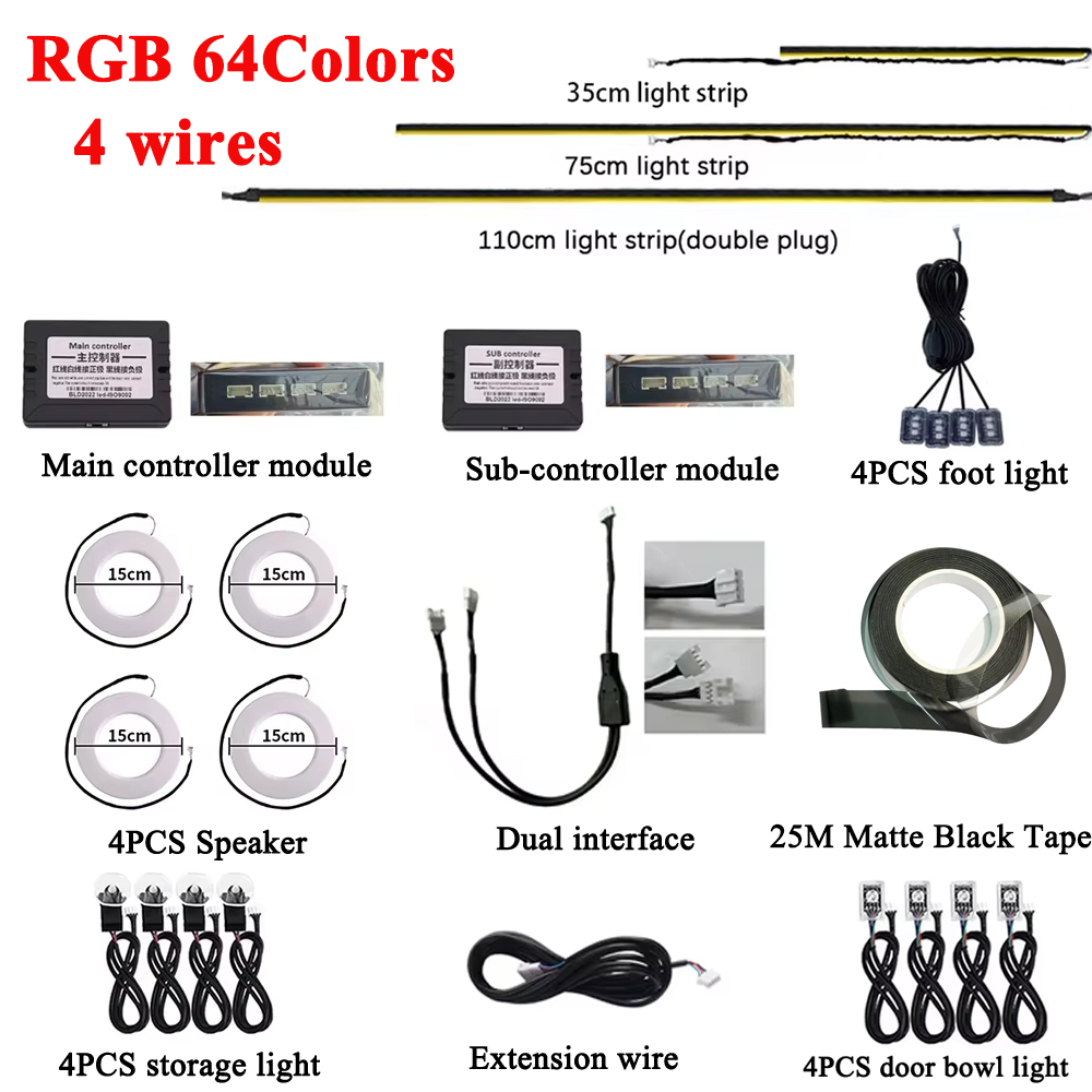 Car Ambient Lighting 64 Color - RGB 64 Farben LED Auto-Ambientelicht-Set Teil