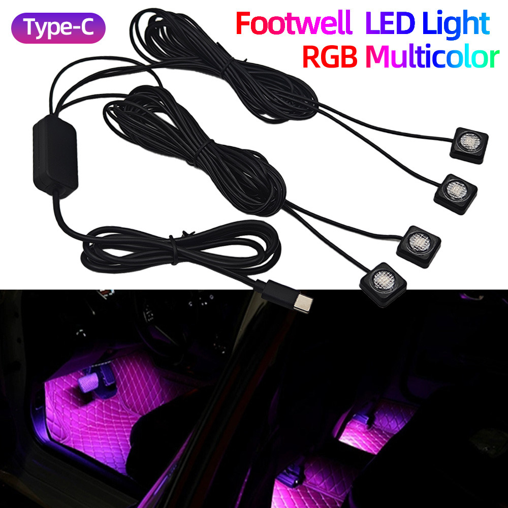 Car Footwell Light Rgb Bluetooth - Typ-C-Stecker, Auto-Fußraumleuchte, RGB, mehrfarbig, Bluetooth, APP,