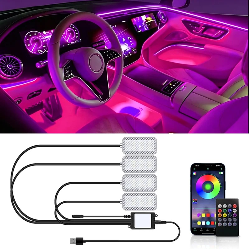 Car Ambient Light Kit With Remote - Neon-LED-Auto-Innenraum-Ambiente-Fußraumleuchte Zubehör Rücklicht Fernbedienung App-Musiksteuerung Auto-Dekorative