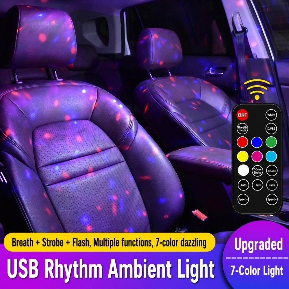 Car Ambient Light Sound Activated - Schallaktivierte Innenraum-Ambientebeleuchtung für Autos, wiederaufladbar, USB-Ladung,