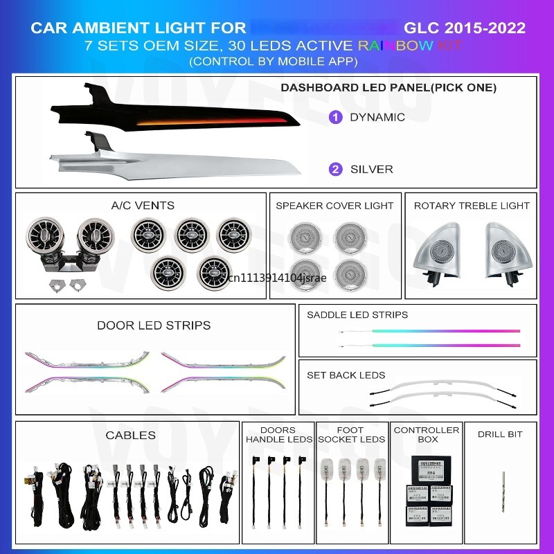 Car Ambient Lighting 64 Color - LED Dynamisches Ambientelicht Innenausstattungs-Upgrade-Kit für C-Klasse