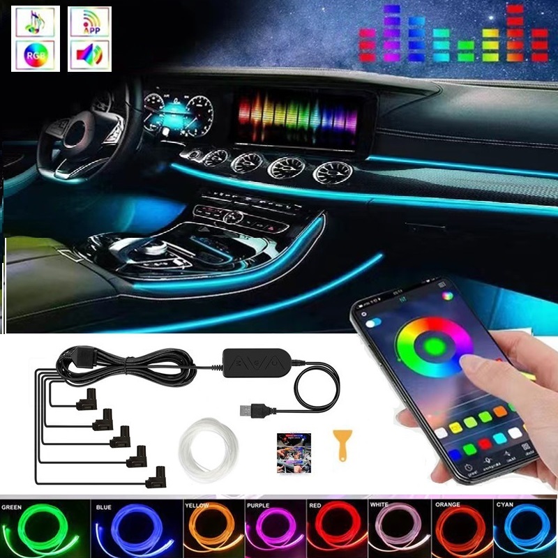 Car Ambient Light Fiber Optic 6M - Auto RGB Umgebungs LED Licht Streifen