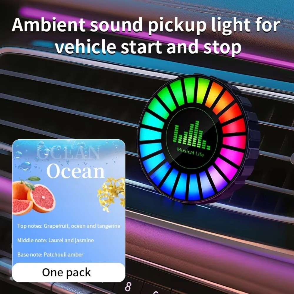 Car Ambient Light Sound Activated - Wiederaufladbare Auto-Ambientebeleuchtung Lüftungsclip Schallaktivierte Auto-Aromatherapie-Lampe Runde
