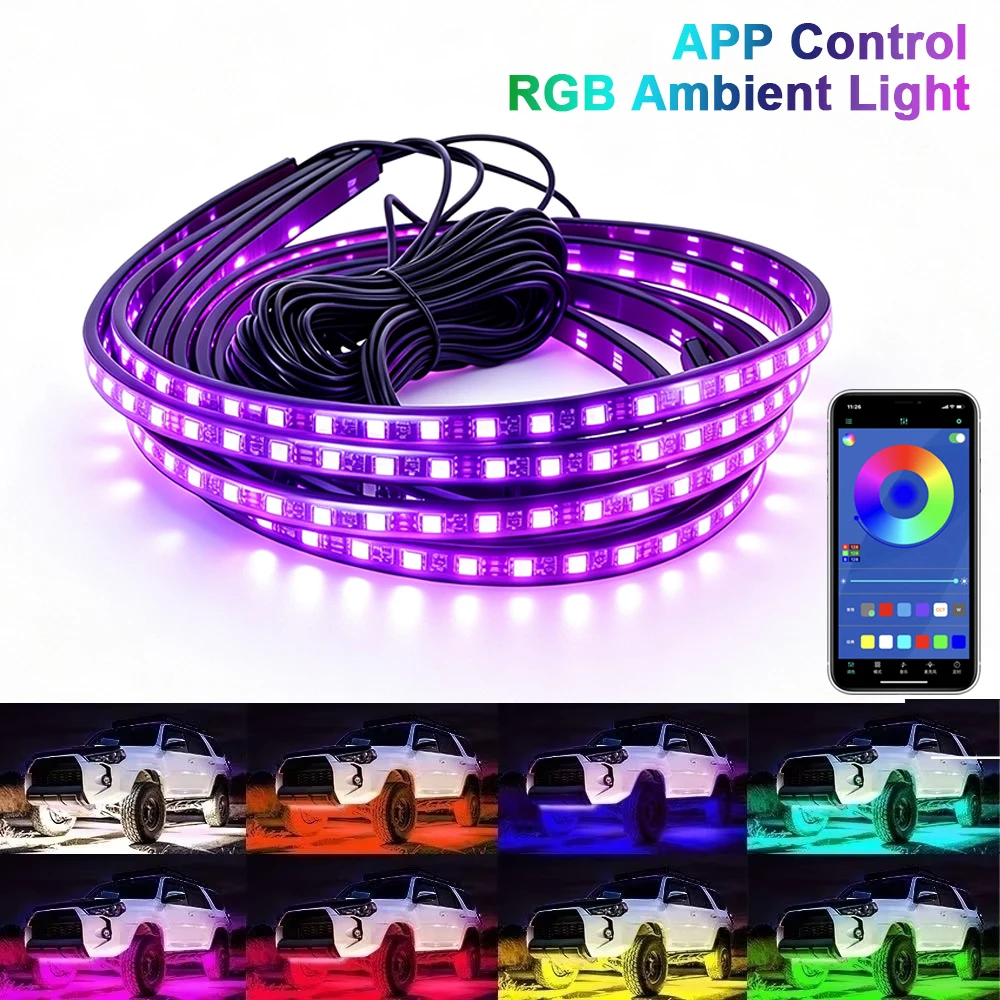 Car Led Strip 12V Waterproof - 4 Stück RGB Auto-Unterboden-LED-Lichtleiste, flexibel, wasserdicht,
