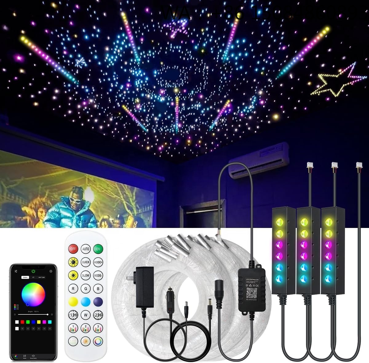 Car Roof Star Light Fiber Optic - RGB-Glasfaser-Sternenhimmel-Lichtquelle, romantischer Sternenlicht-Motor für Autodach-Innenraum und