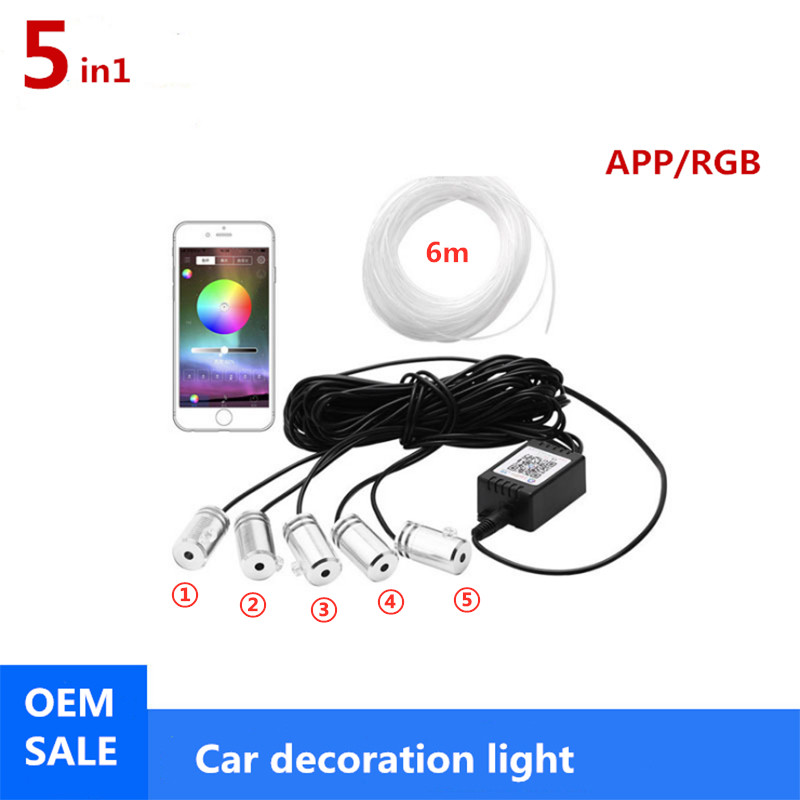 Car Dashboard Light Fiber Optic - 5 in 1 6M RGB Fiber