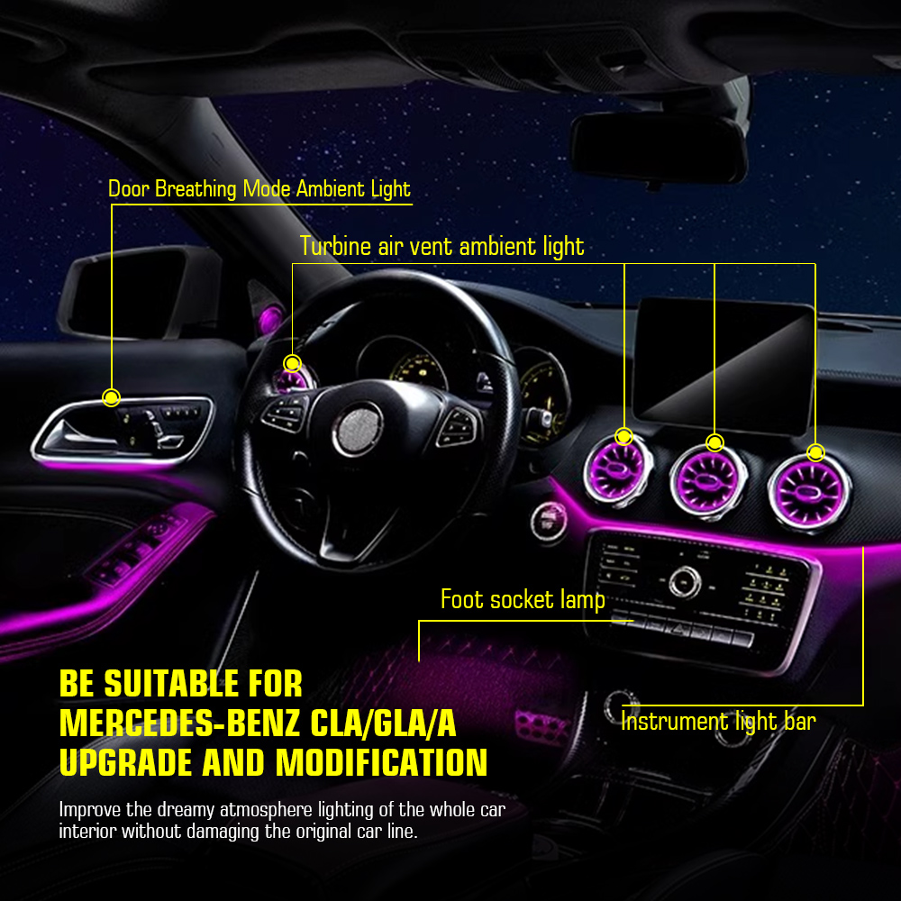 Für Benz W176 CLA C117 GLA X15 – Car Ambient Lighting 64 Color Bewertung und Preis