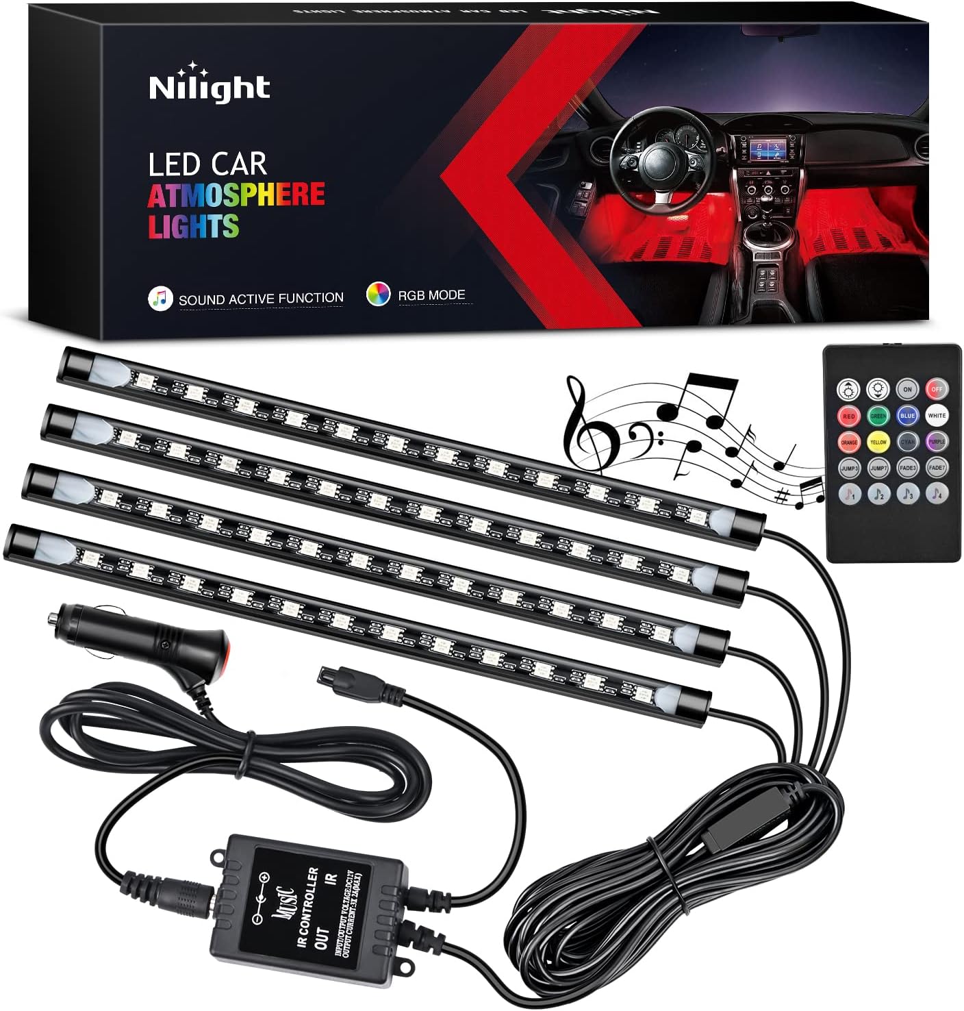 Nilight - TR-06 4 Stück 48 LED – Car Interior Led Strip App Control Bewertung und Preis