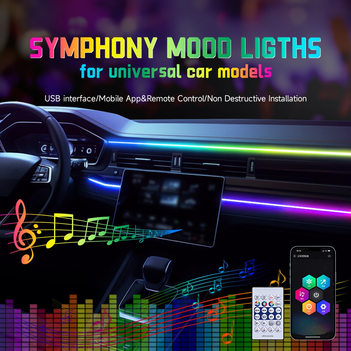 Auto-USB 64 Farben Acrylstreif – Car Interior Led Strip App Control Bewertung und Preis