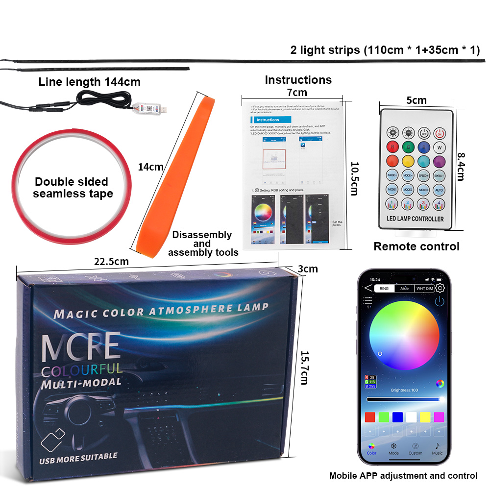 64 farben USB Auto LED Umgebun – Car Interior Led Strip App Control Bewertung und Preis