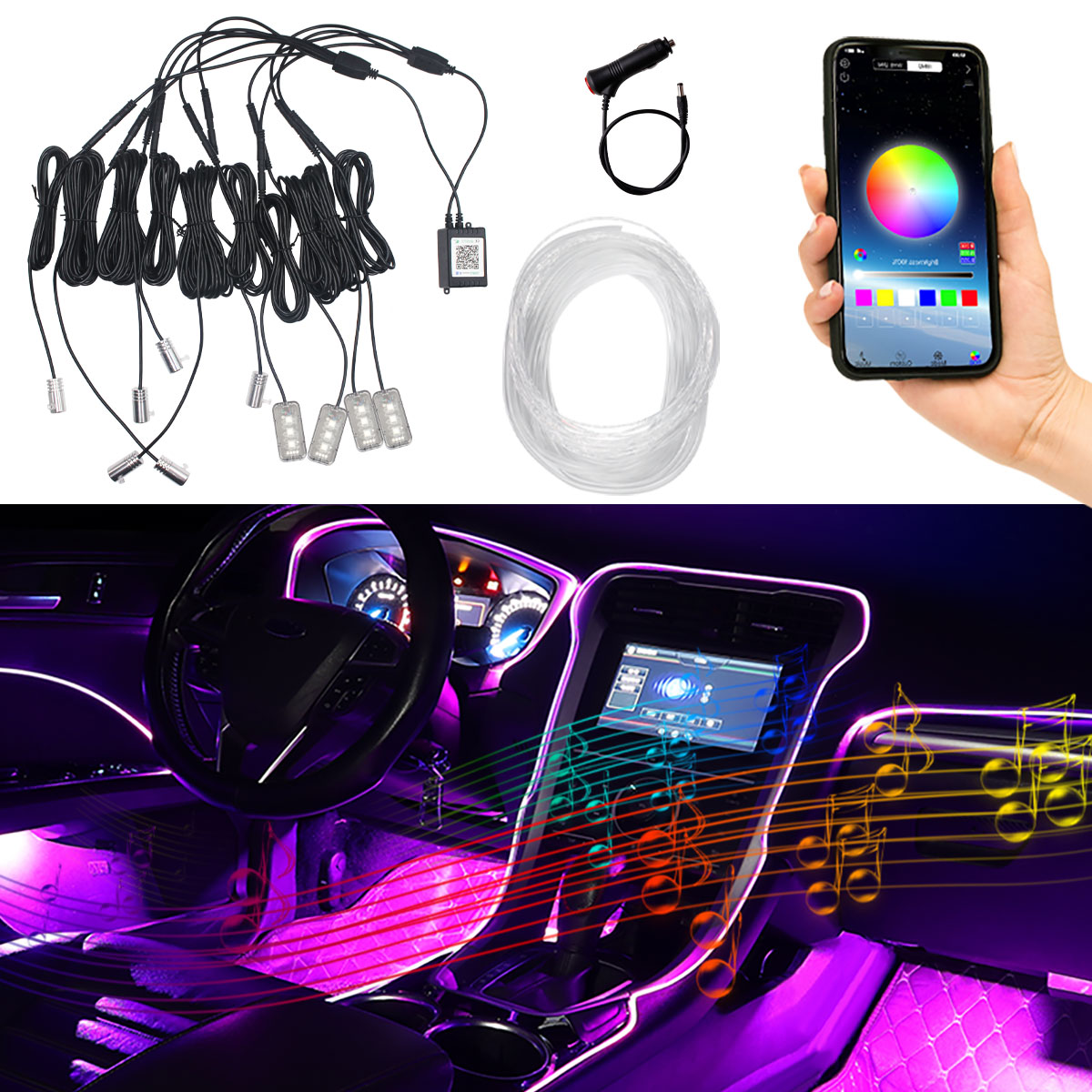 Auto-Innenraum-Ambiente-Kaltli – Car Dashboard Light Fiber Optic Bewertung und Preis