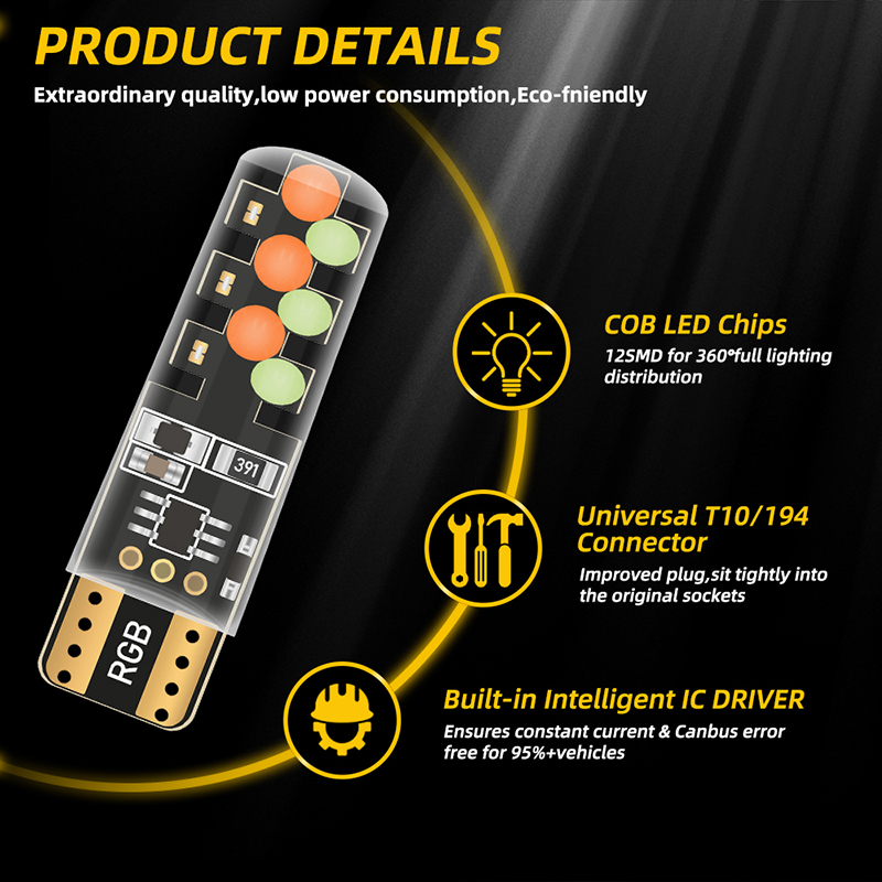1set T10 W5w RGB Led-lampe Fer – Car Ambient Light Kit With Remote Bewertung und Preis